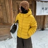 "90 White duck down yellow rib down jacket 2025 Winter New Style Super beautiful, light and thin hooded warm short coat for women. details Picture